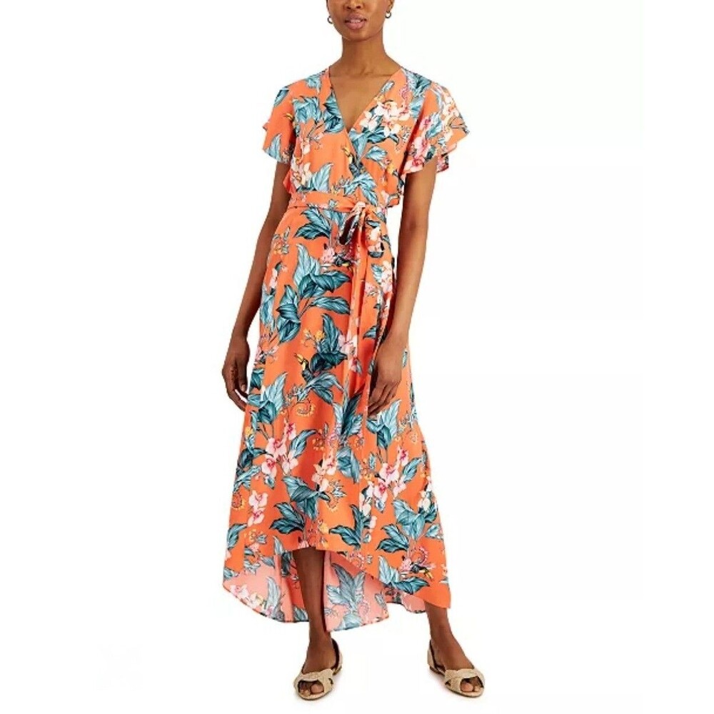 CHARTER CLUB coral Maxi, Wrapped Dress Size S